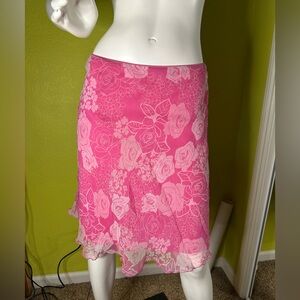Hillard & Hanson Pink Rose Floral Midi Skirt